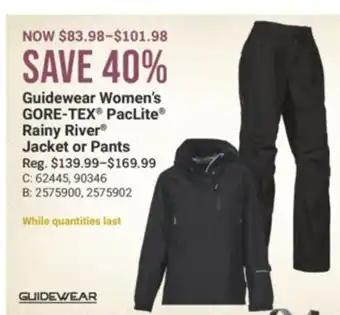 Cabela's Guidewear Women's GORE-TEX PacLite Rainy River Jacket or Pants offer