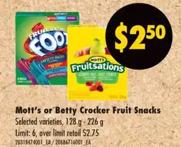 No Frills MOTT'S OR BETTY CROCKER FRUIT SNACKS, 128 g - 226 g offer