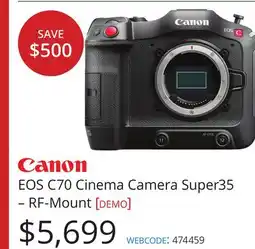 Vistek Canon EOS C70 Cinema Camera Super35 – RF-Mount [demo] offer