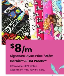 Fabricland Barbie & Hot Weels offer