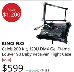 Vistek Kino Flo Celeb 200 Kit, 120U DMX Gel Frame, Louver 90 Baby Receiver Flight Case offer