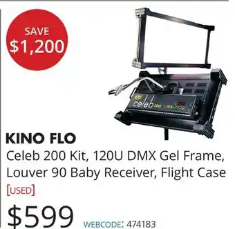 Vistek Kino Flo Celeb 200 Kit, 120U DMX Gel Frame, Louver 90 Baby Receiver Flight Case offer