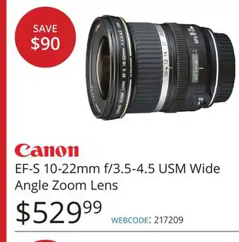 Vistek Canon EF-S 10-22mm f/3.5-4.5 USM Wide Angle Zoom Lens offer