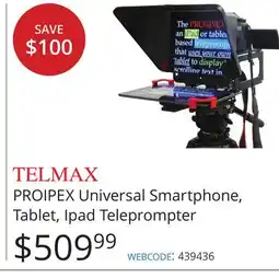 Vistek TELMAX PROIPEX Universal Smartphone, Tablet, Ipad Teleprompter offer