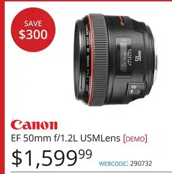 Vistek Canon EF 50mm f/1.2L USMLens [demo] offer