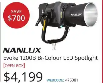 Vistek Nanlux Evoke 1200B Bi-Colour LED Spotlight open box offer