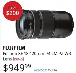 Vistek FUJIFILM Fujinon XF 18-120mm f/4 LM PZ WR Lens offer