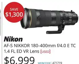 Vistek Nikon AF-S NIKKOR 180-400mm f/4.0 E TC 1.4 FL ED VR Lens offer