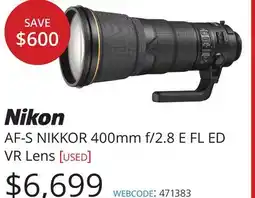 Vistek Nikon AF-S NIKKOR 400mm f/2.8 E FL ED VR Lens offer