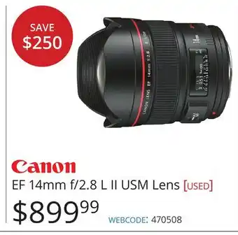 Vistek Canon EF 14mm f/2.8 L II USM Lens offer