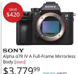 Vistek SONY Alpha α 7R A Full-Frame Mirrorless Body offer