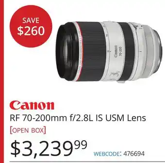 Vistek Canon RF 70-200mm f/2.8L IS USM Lens offer