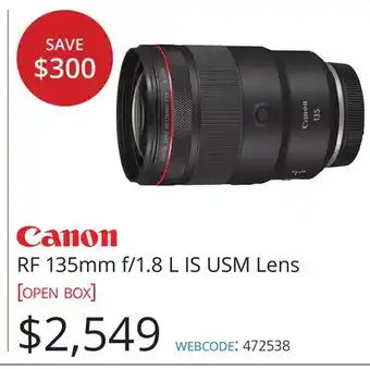 Vistek Canon RF 135mm f/1.8 L IS USM Lens offer