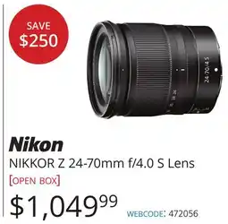 Vistek Nikon NIKKOR Z 24-70mm f/4.0 S Lens offer