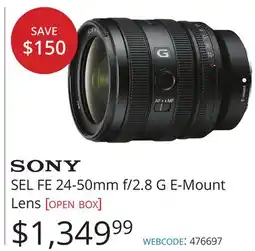 Vistek SONY SEL FE 24-50mm f/2.8 G E-Mount Lens offer