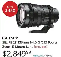 Vistek SONY SEL FE 28-135mm f/4.0 G OSS Power Zoom E-Mount Lens offer