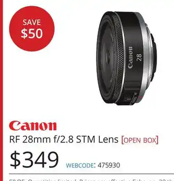 Vistek RF 28mm f/2.8 STM Lens [open box] offer