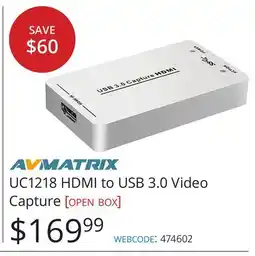 Vistek AVMATRIX UC1218 HDMI to USB 3.0 Video Capture offer