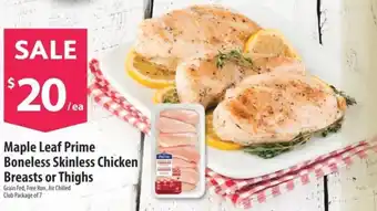 Co-op Maple Leaf Prime Boneless Skinless Chicken Breasts or Thighs offer