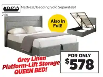 Surplus Furniture Grey Linen Platform-Lift Queen Bed w/ Storage offer