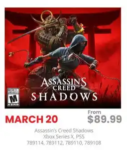 GameStop Assassin's Creed Shadows Xbox Series X, PS5 offer