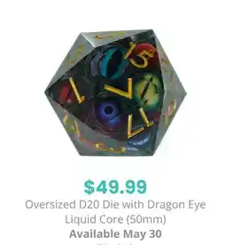 GameStop Oversized D20 Die with Dragon Eye Liquid Core (50mm) offer