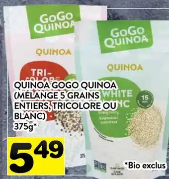 Supermarché PA QUINOA GOGO QUINOA (MÉLANGE 5 GRAINS ENTIERS, TRICOLORE OU BLANC) offer