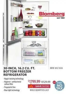 TA Appliances & Barbecues Blomberg 30-INCH, 16.2 CU. FT. BOTTOM FREEZER REFRIGERATOR offer