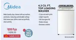 TA Appliances & Barbecues MIDEA 4.3 CU. FT. TOP LOADING WASHER offer