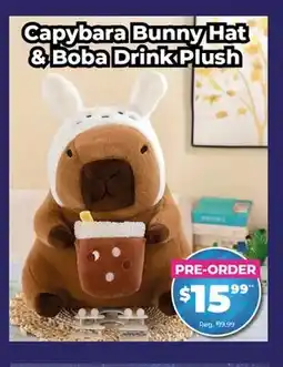 Showcase Capybara Bunny Hat & Boba Drink Plush offer