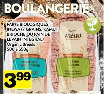 Supermarché PA PAINS BIOLOGIQUES INEWA (7 GRAINS, KAMUT BRIOCHÉ OU PAIN DE LEVAIN INTÉGRAL) | Organic Breads offer