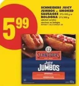 No Frills Schneiders juicy jumbos smoked sausages 171/450 bologna offer