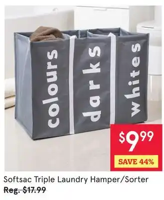 Kitchen Stuff Plus Softsac Triple Laundry Hamper/Sorter offer