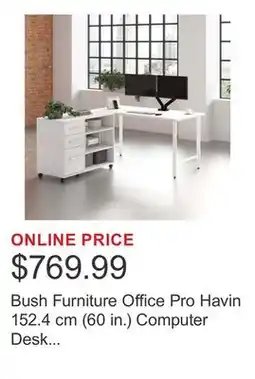 Costco Bush Furniture Office Pro Havin 152.4 cm (60 in.) Computer Desk with Mobile Storage Cabinet offer