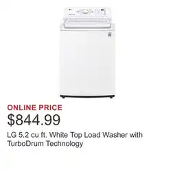 Costco LG 5.2 cu ft. White Top Load Washer with TurboDrum Technology offer