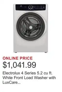 Costco Electrolux 4 Series 5.2 cu ft. White Front Load Washer with LuxCare Wash System offer