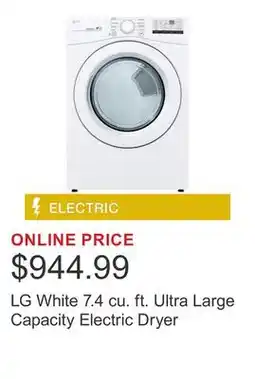 Costco LG White 7.4 cu. ft. Ultra Large Capacity Electric Dryer offer