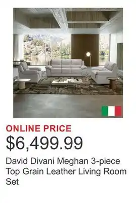 Costco David Divani Meghan 3-piece Top Grain Leather Living Room Set offer