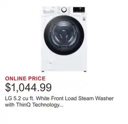 Costco LG 5.2 cu ft. White Front Load Steam Washer with ThinQ Technology and Wi-Fi Enabled offer