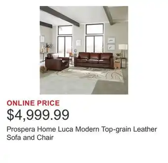 Costco Prospera Home Luca Modern Top-grain Leather Sofa and Chair offer