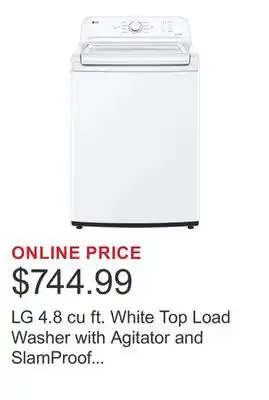 Costco LG 4.8 cu ft. White Top Load Washer with Agitator and SlamProof Glass Lid offer