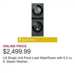 Costco LG Single Unit Front Load WashTower with 5.2 cu ft. Steam Washer and 7.4 cu ft. Electric Steam Dryer offer