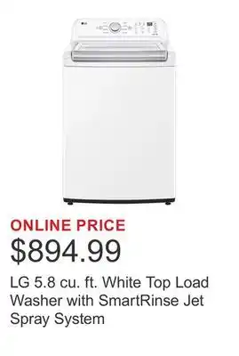 Costco LG 5.8 cu. ft. White Top Load Washer with SmartRinse Jet Spray System offer