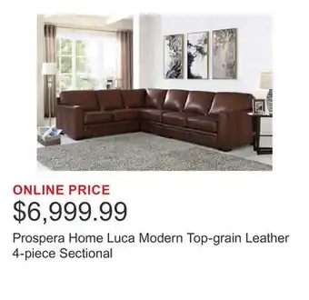 Costco Prospera Home Luca Modern Top-grain Leather 4-piece Sectional offer