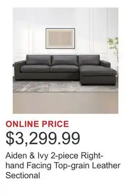 Costco Aiden & Ivy 2-piece Right-hand Facing Top-grain Leather Sectional offer