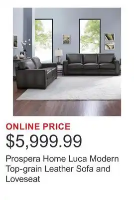 Costco Prospera Home Luca Modern Top-grain Leather Sofa and Loveseat offer