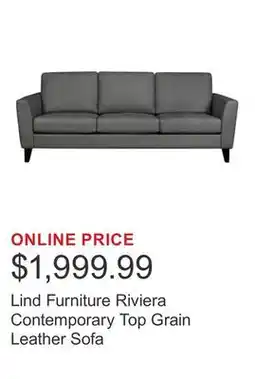 Costco Lind Furniture Riviera Contemporary Top Grain Leather Sofa offer