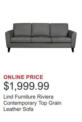 Costco Lind Furniture Riviera Contemporary Top Grain Leather Sofa offer