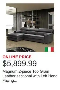 Costco Magnum 2-piece Top Grain Leather sectional with Left Hand Facing Chaise offer