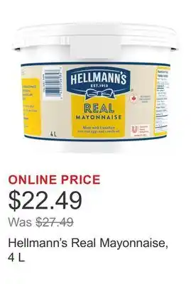 Costco Hellmann's Real Mayonnaise, 4 L offer